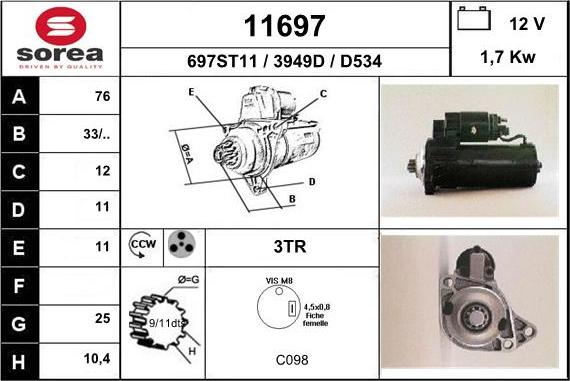 EAI 11697 - Starter autospares.lv