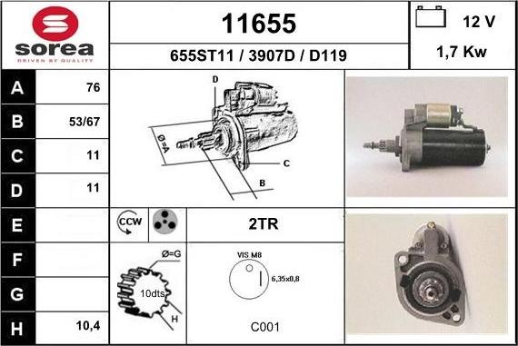 EAI 11655 - Starter autospares.lv