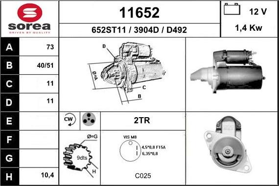 EAI 11652 - Starter autospares.lv