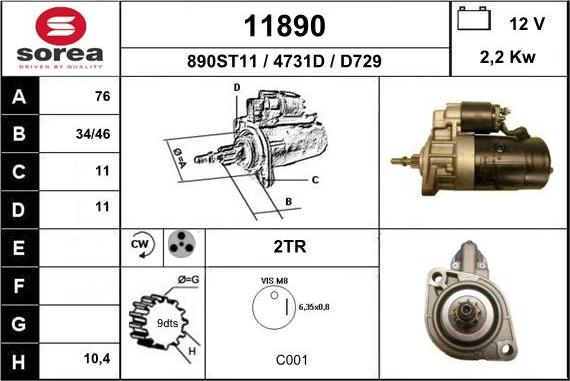 EAI 11890 - Starter autospares.lv