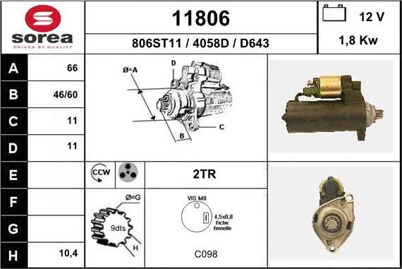 EAI 11806 - Starter autospares.lv