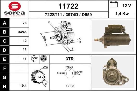 EAI 11722 - Starter autospares.lv