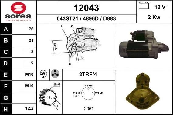 EAI 12043 - Starter autospares.lv