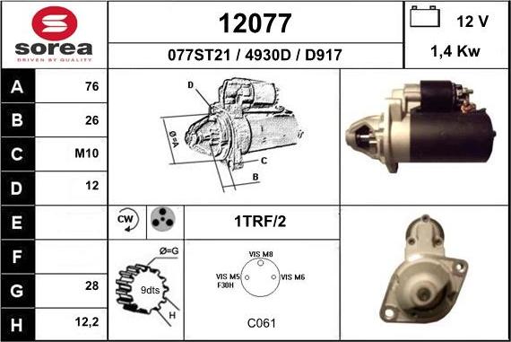 EAI 12077 - Starter autospares.lv