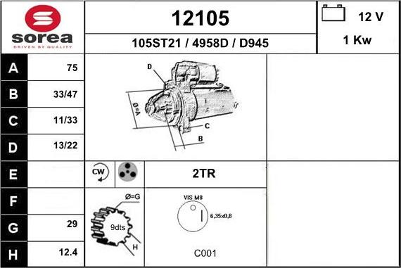 EAI 12105 - Starter autospares.lv