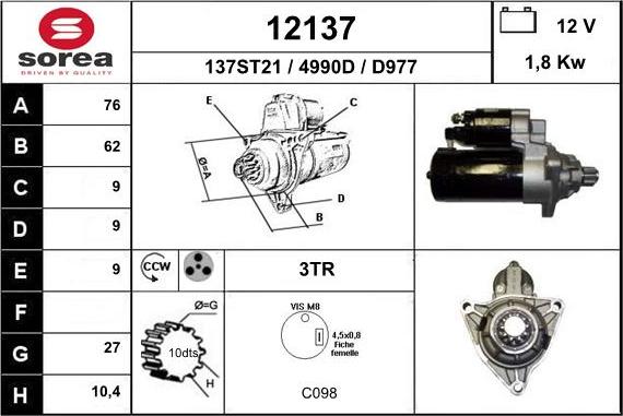 EAI 12137 - Starter autospares.lv