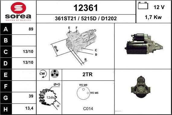 EAI 12361 - Starter autospares.lv