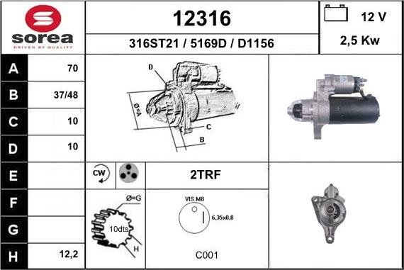 EAI 12316 - Starter autospares.lv