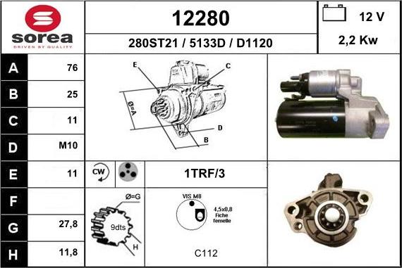 EAI 12280 - Starter autospares.lv