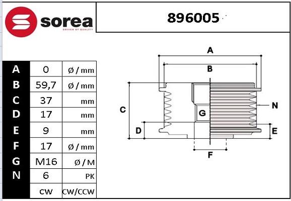 EAI 896005 - Pulley, alternator, freewheel clutch autospares.lv