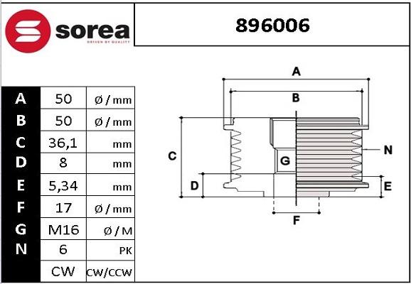 EAI 896006 - Pulley, alternator, freewheel clutch autospares.lv