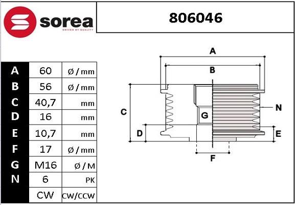 EAI 806046 - Pulley, alternator, freewheel clutch autospares.lv