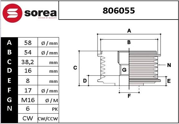 EAI 806055 - Pulley, alternator, freewheel clutch autospares.lv