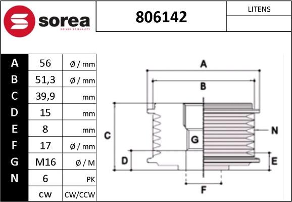 EAI 806142 - Pulley, alternator, freewheel clutch autospares.lv