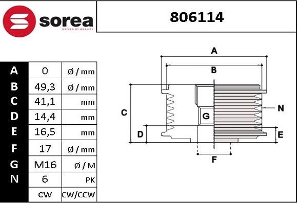 EAI 806114 - Pulley, alternator, freewheel clutch autospares.lv