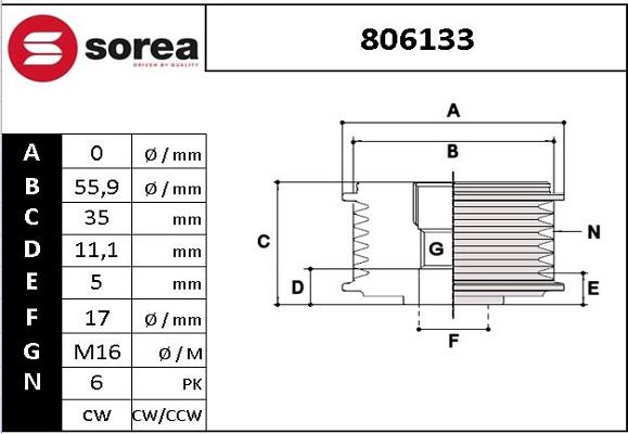 EAI 806133 - Pulley, alternator, freewheel clutch autospares.lv