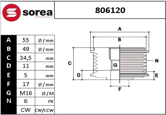 EAI 806120 - Pulley, alternator, freewheel clutch autospares.lv