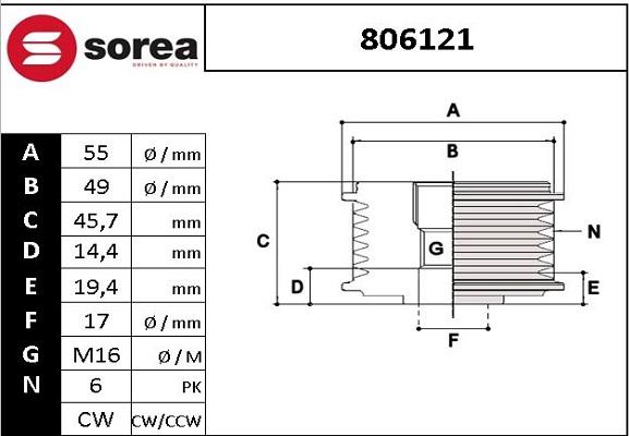 EAI 806121 - Pulley, alternator, freewheel clutch autospares.lv