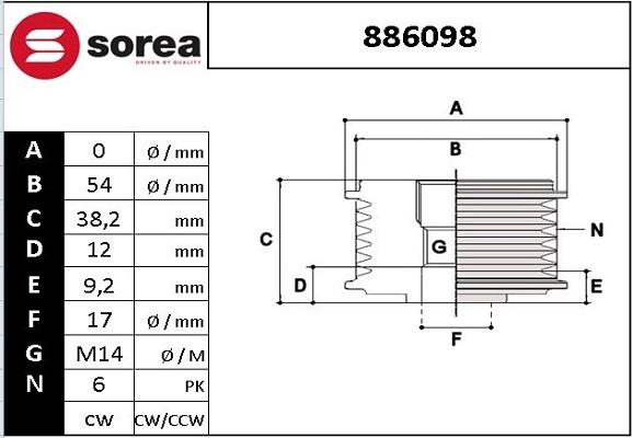 EAI 886098 - Pulley, alternator, freewheel clutch autospares.lv