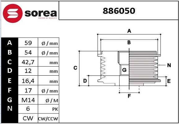 EAI 886050 - Pulley, alternator, freewheel clutch autospares.lv