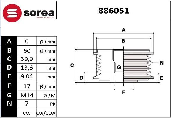 EAI 886051 - Pulley, alternator, freewheel clutch autospares.lv