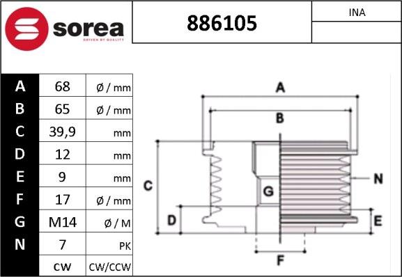 EAI 886105 - Pulley, alternator, freewheel clutch autospares.lv