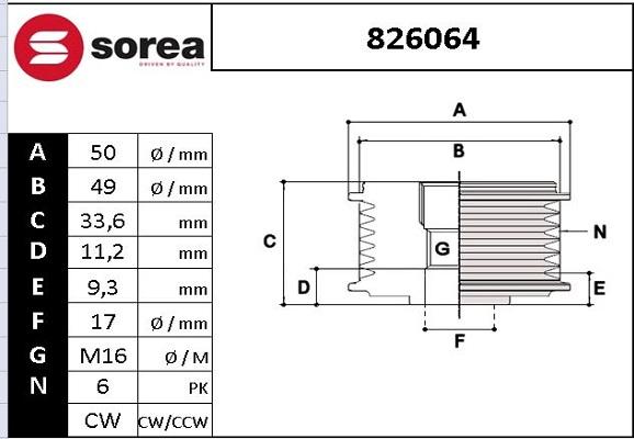 EAI 826064 - Pulley, alternator, freewheel clutch autospares.lv