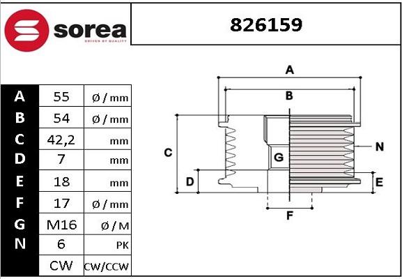 EAI 826159 - Pulley, alternator, freewheel clutch autospares.lv