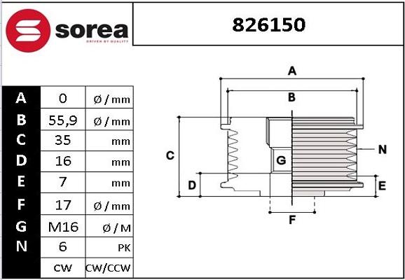 EAI 826150 - Pulley, alternator, freewheel clutch autospares.lv