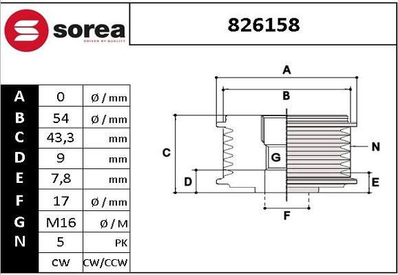 EAI 826158 - Pulley, alternator, freewheel clutch autospares.lv