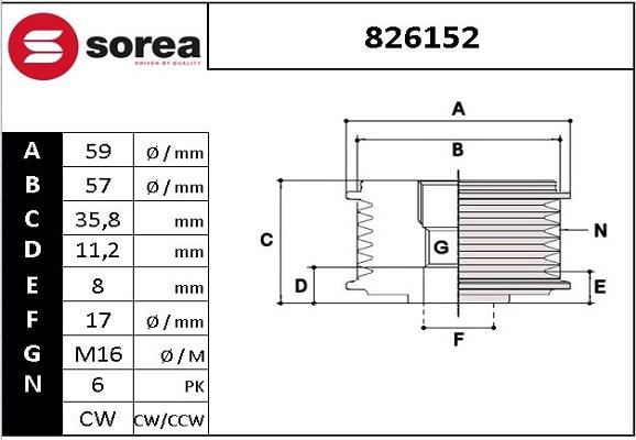 EAI 826152 - Pulley, alternator, freewheel clutch autospares.lv