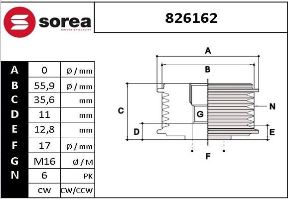 EAI 826162 - Pulley, alternator, freewheel clutch autospares.lv