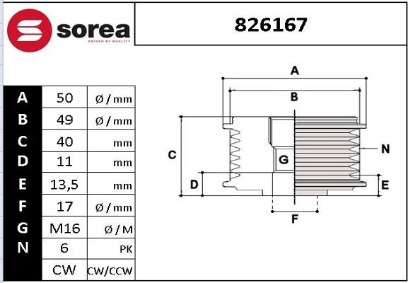 EAI 826167 - Pulley, alternator, freewheel clutch autospares.lv