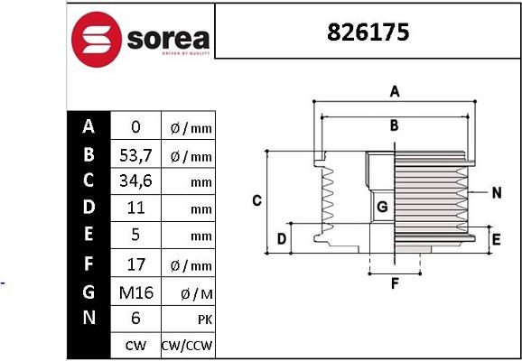 EAI 826175 - Pulley, alternator, freewheel clutch autospares.lv