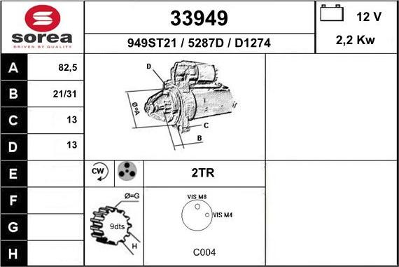 EAI 33949 - Starter autospares.lv