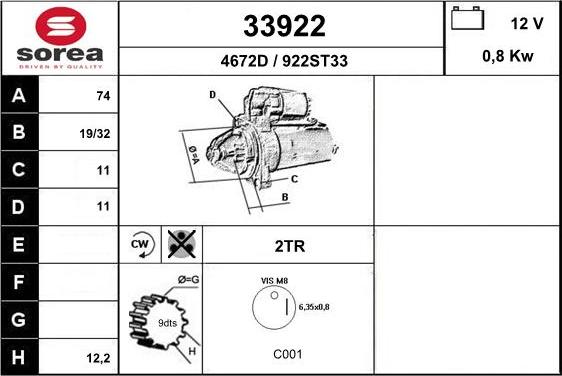 EAI 33922 - Starter autospares.lv