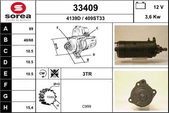 EAI 33409 - Starter autospares.lv