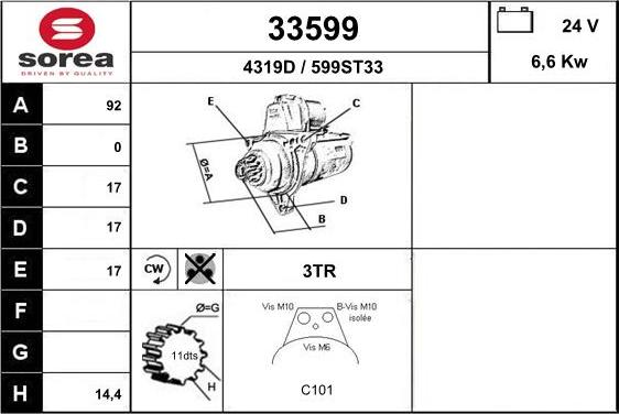 EAI 33599 - Starter autospares.lv