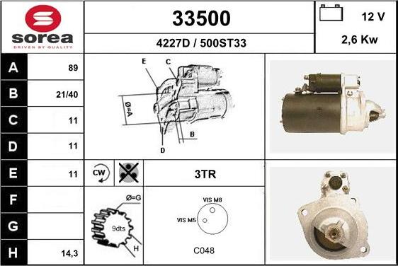 EAI 33500 - Starter autospares.lv