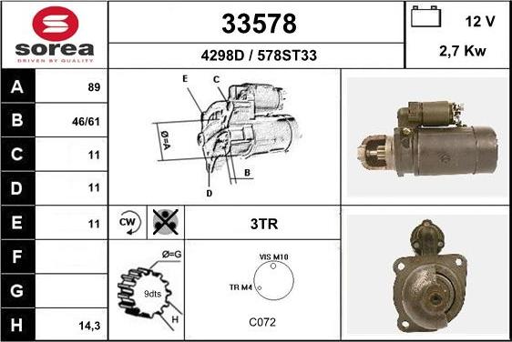 EAI 33578 - Starter autospares.lv