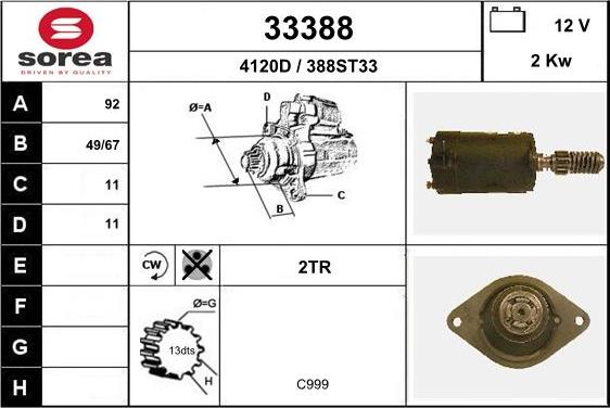 EAI 33388 - Starter autospares.lv