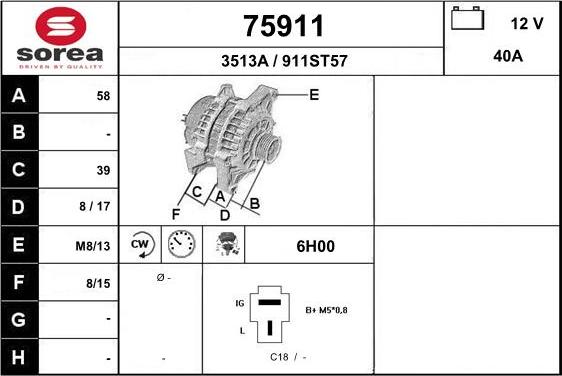 EAI 75911 - Alternator autospares.lv
