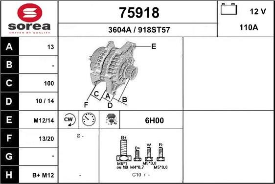 EAI 75918 - Alternator autospares.lv