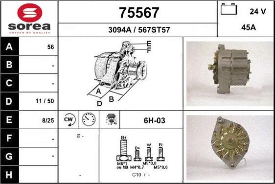 EAI 75567 - Alternator autospares.lv