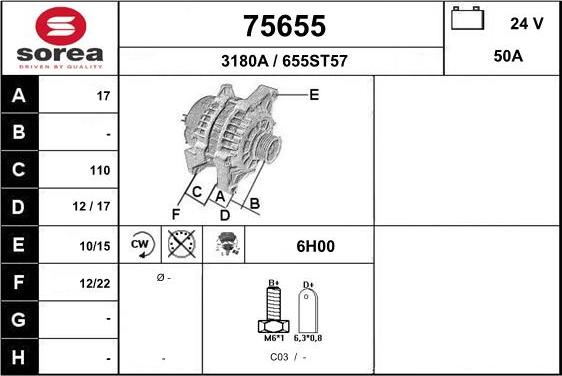 EAI 75655 - Alternator autospares.lv