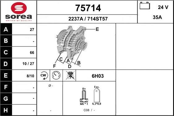 EAI 75714 - Alternator autospares.lv