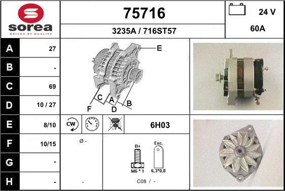 EAI 75716 - Alternator autospares.lv