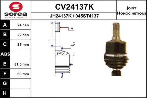 EAI CV24137K - Joint Kit, drive shaft autospares.lv