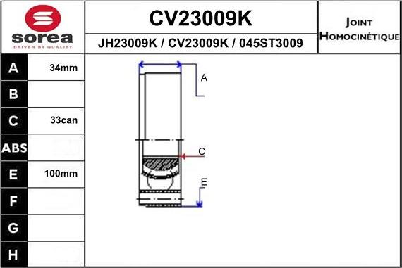 EAI CV23009K - Joint Kit, drive shaft autospares.lv