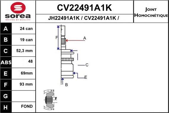 EAI CV22491A1K - Joint Kit, drive shaft autospares.lv